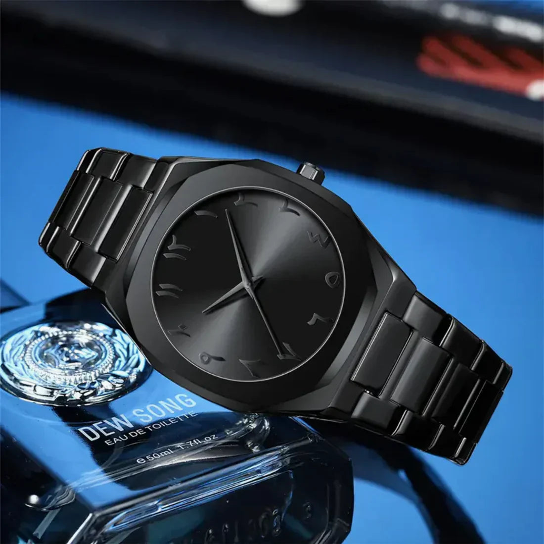 Arabian Dile Matt Black Aura Watches,Personalized Dials, Steel Bands, Men's Watches