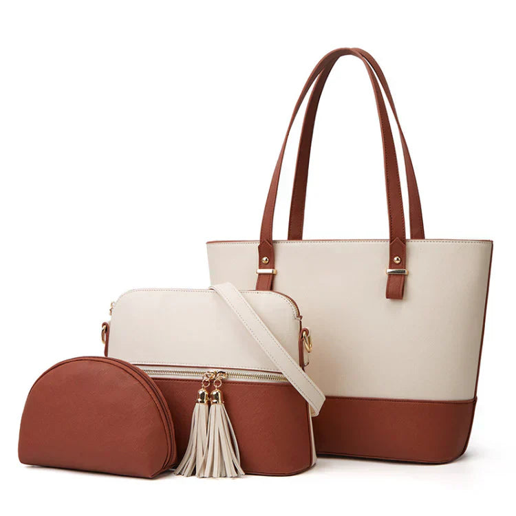 DREAM BROWN AND BLACK 3 PIECE HANDBAG